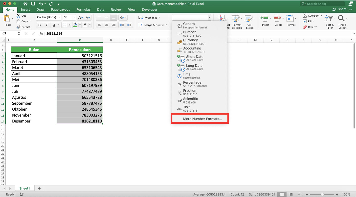Cara Membuat/Menambahkan Simbol Rp (Rupiah) di Excel - Screenshot Langkah 3-2-2