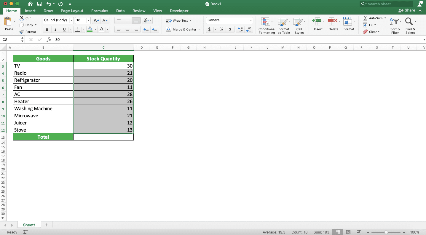How to Sum in Excel and All Its Formulas/Functions - Screenshot of the Cell Highlighting Example to AutoSum in Excel