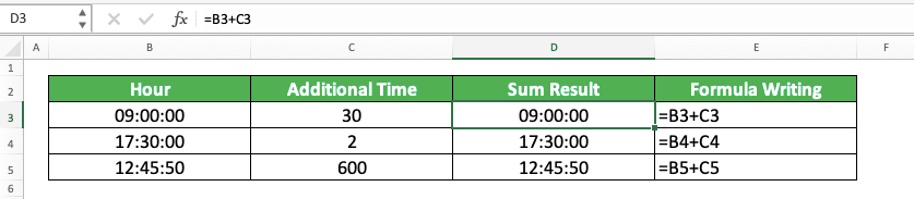 How to Sum in Excel and All Its Formulas/Functions - Screenshot of the Wrong Time Sum Example in Excel