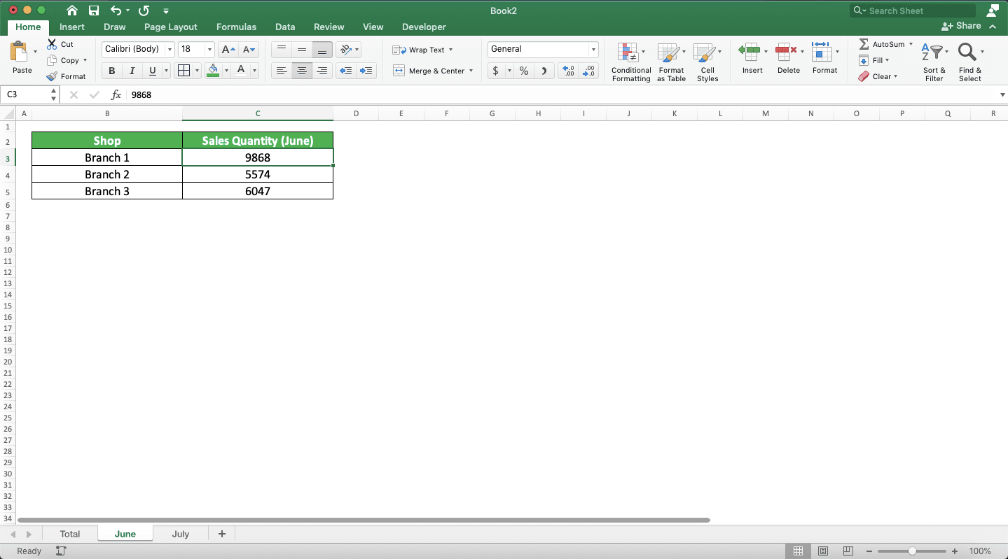 How to Sum in Excel and All Its Formulas/Functions - Screenshot of the June Sheet for a Sheets Sum Process Example in Excel