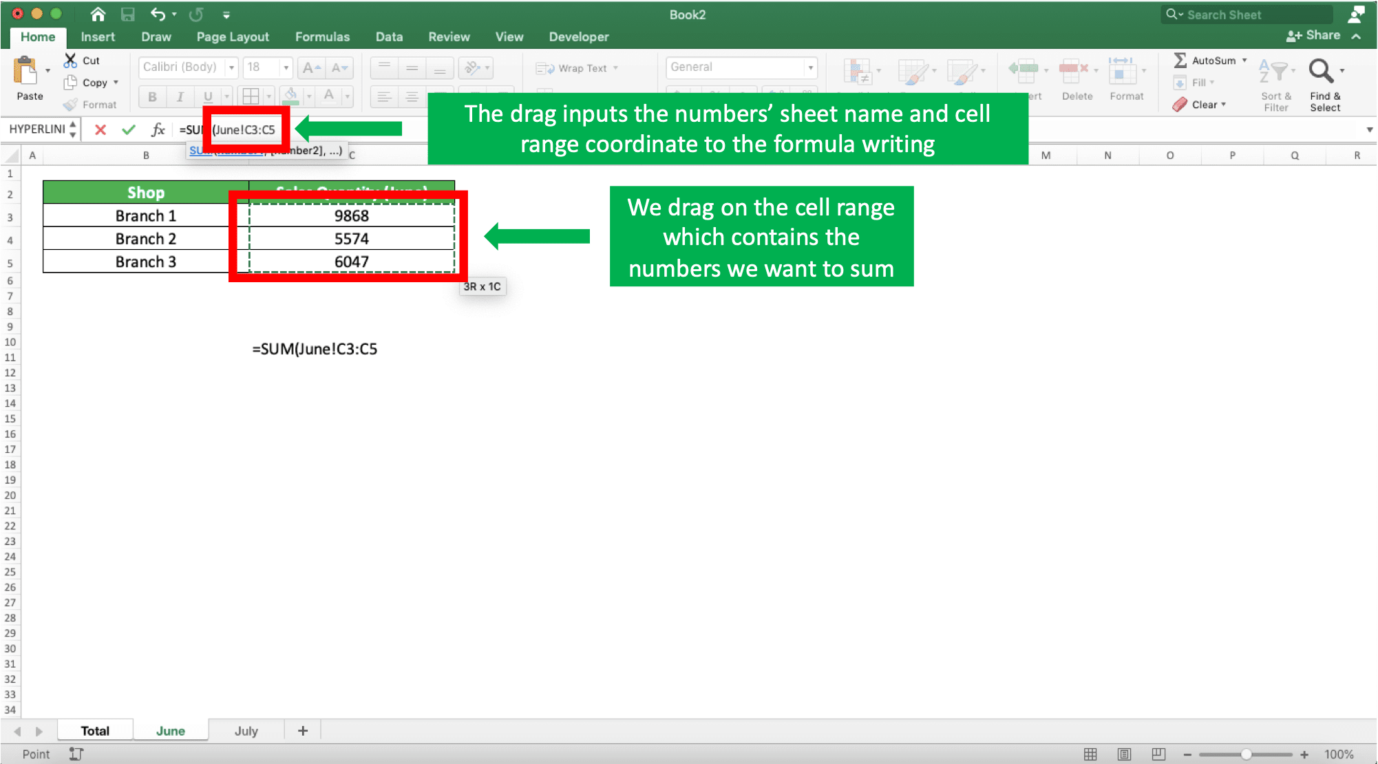 How to Sum in Excel and All Its Formulas/Functions - Screenshot of the SUM Cell Range Input for a Sheets Sum Process Example in Excel
