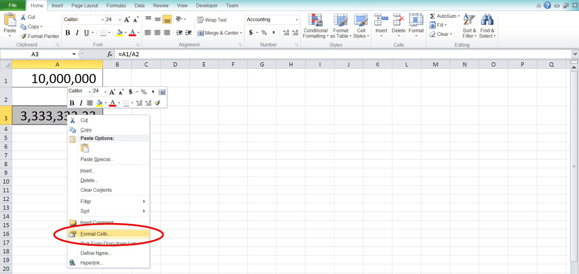 How to Divide Numbers in Excel - Screenshot of Decimal Tips 2-1