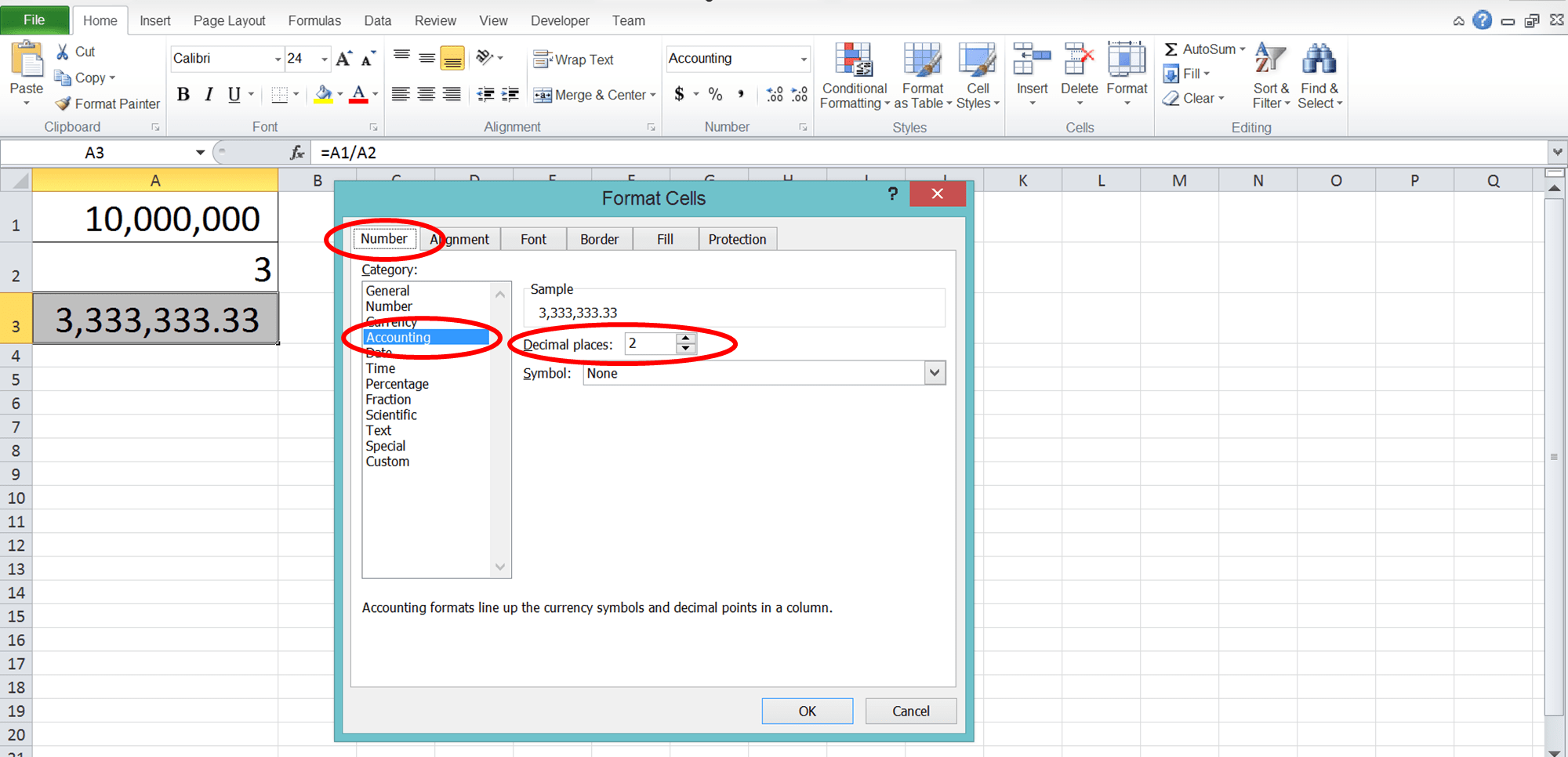 How to Divide Numbers in Excel - Screenshot of Decimal Tips 2-2