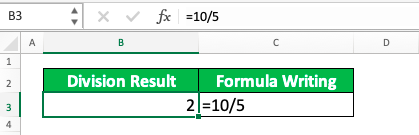 How to Divide Numbers in Excel - Screenshot of the Example for Manual Formula Writing for Excel Division Calculation