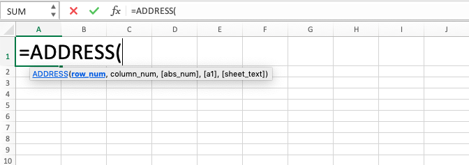 ADDRESS Function in Excel - Screenshot of Step 2