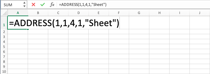 ADDRESS Function in Excel - Screenshot of Step 8