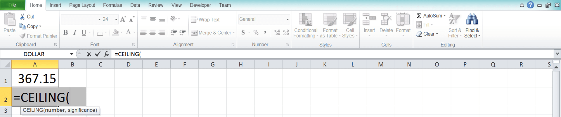 How to Use the CEILING Excel Formula: Functions, Examples and Writing Steps - Screenshot of Step 2