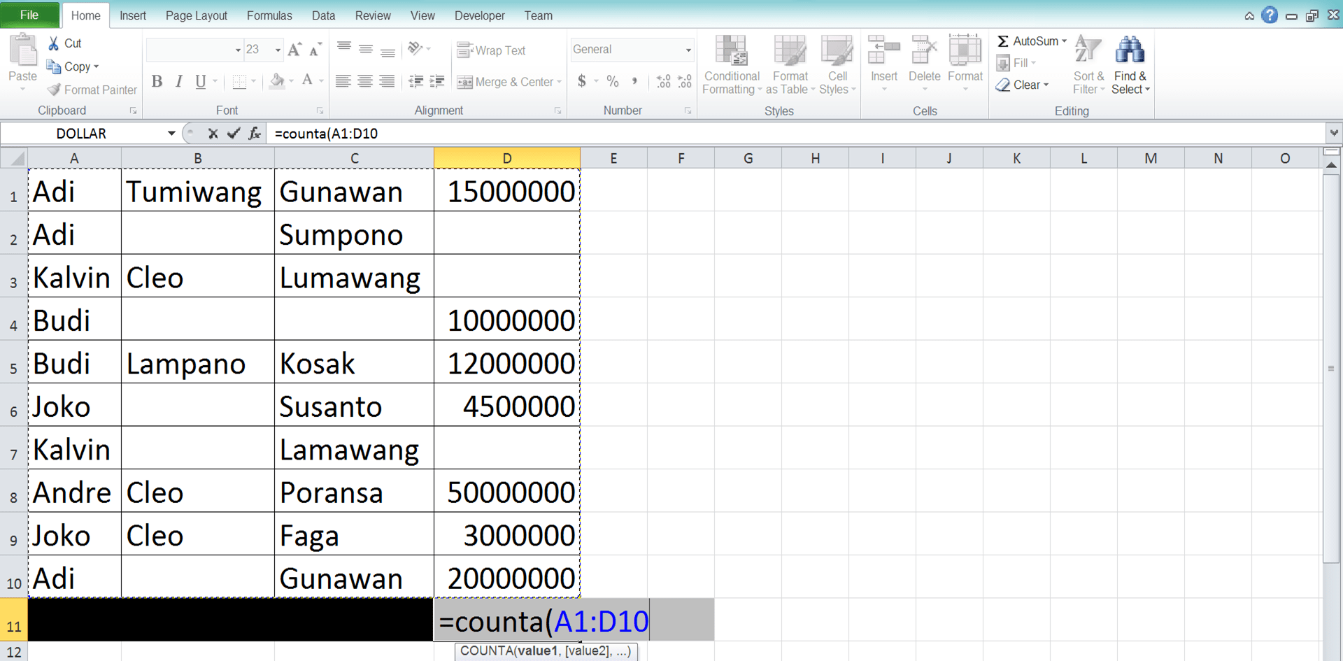 COUNTA Excel Formula: Functions, Examples, and How to Use - Screenshot of Step 3