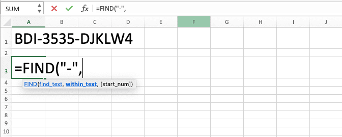 How to Use the FIND Function in Excel: Usabilities, Examples, and Writing Steps - Screenshot of Step 3