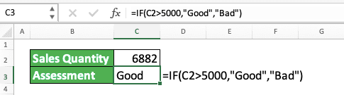 How to Use IF Formula/Function in Excel - Screenshot of Single IF Implementation Example