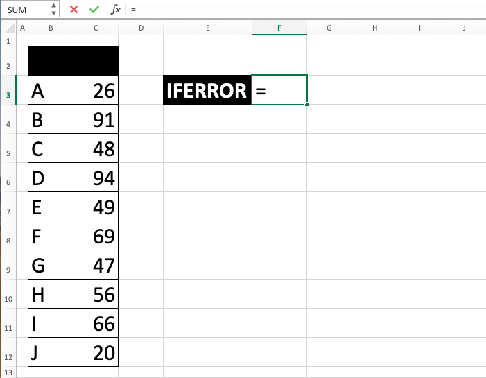 IFERROR in Excel - Screenshot of Step 1