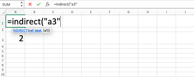 Excel INDIRECT Formula - Screenshot of Step 3
