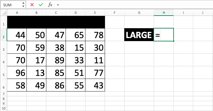 LARGE Function in Excel - Screenshot of Step 1