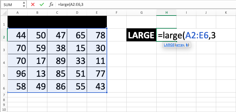 LARGE Function in Excel - Screenshot of Step 4