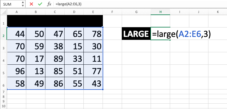 LARGE Function in Excel - Screenshot of Step 5
