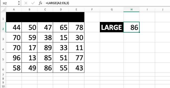 LARGE Function in Excel - Screenshot of Step 7