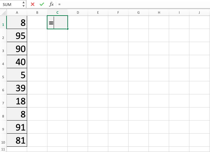 MIN Function in Excel - Screenshot of Step 1