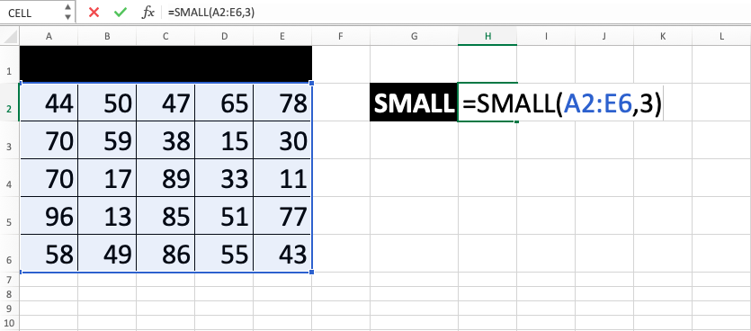 SMALL Excel Formula - Screenshot of Step 5