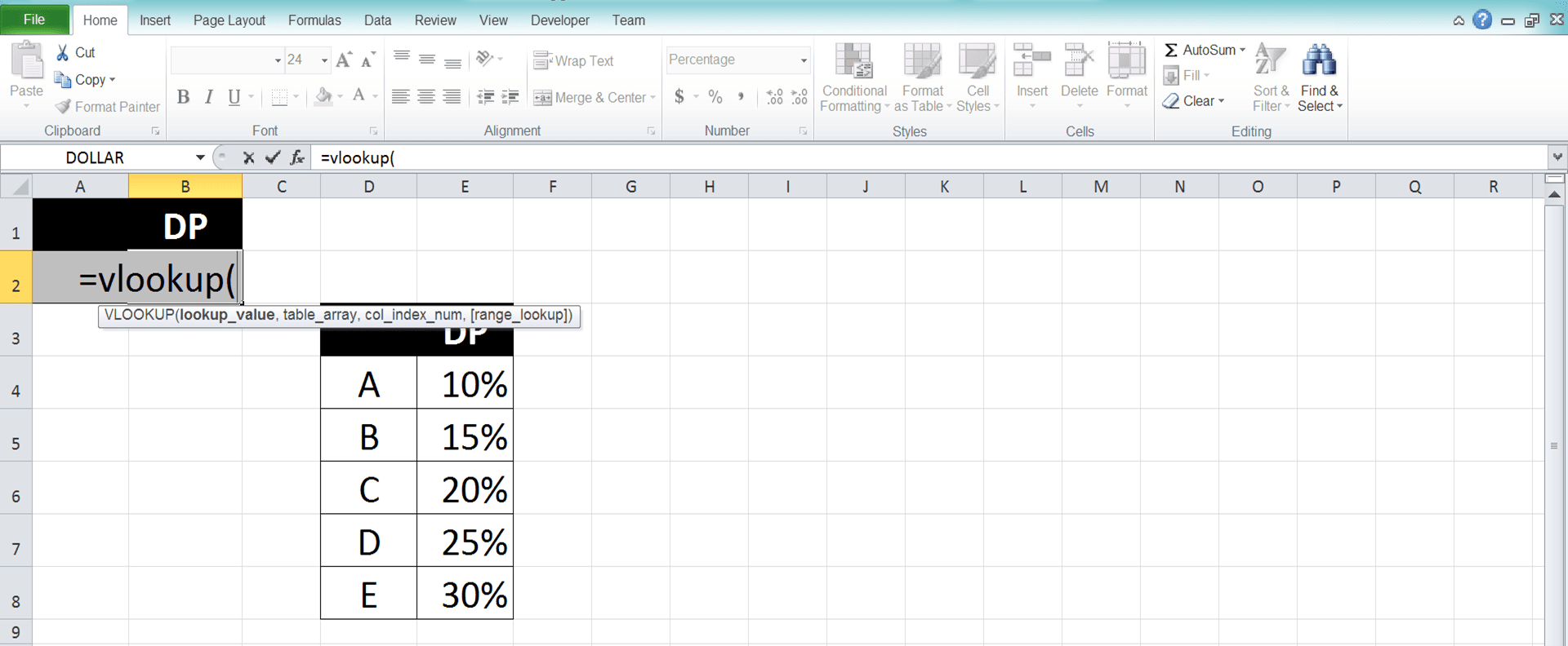 VLOOKUP and HLOOKUP in Excel: Functions, Examples, and How to Use - Screenshot of Step 2 (VLOOKUP)
