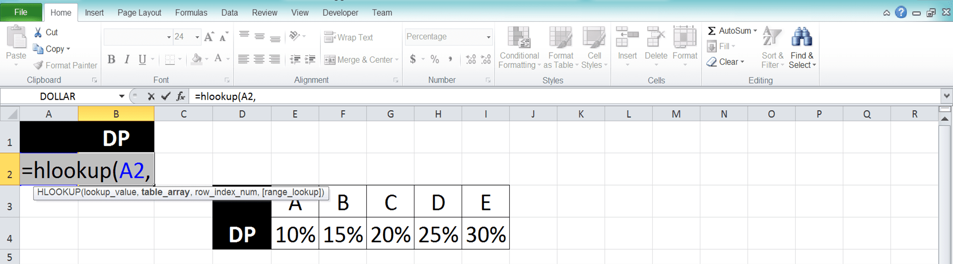 VLOOKUP and HLOOKUP in Excel: Functions, Examples, and How to Use - Screenshot of Step 3 (HLOOKUP)
