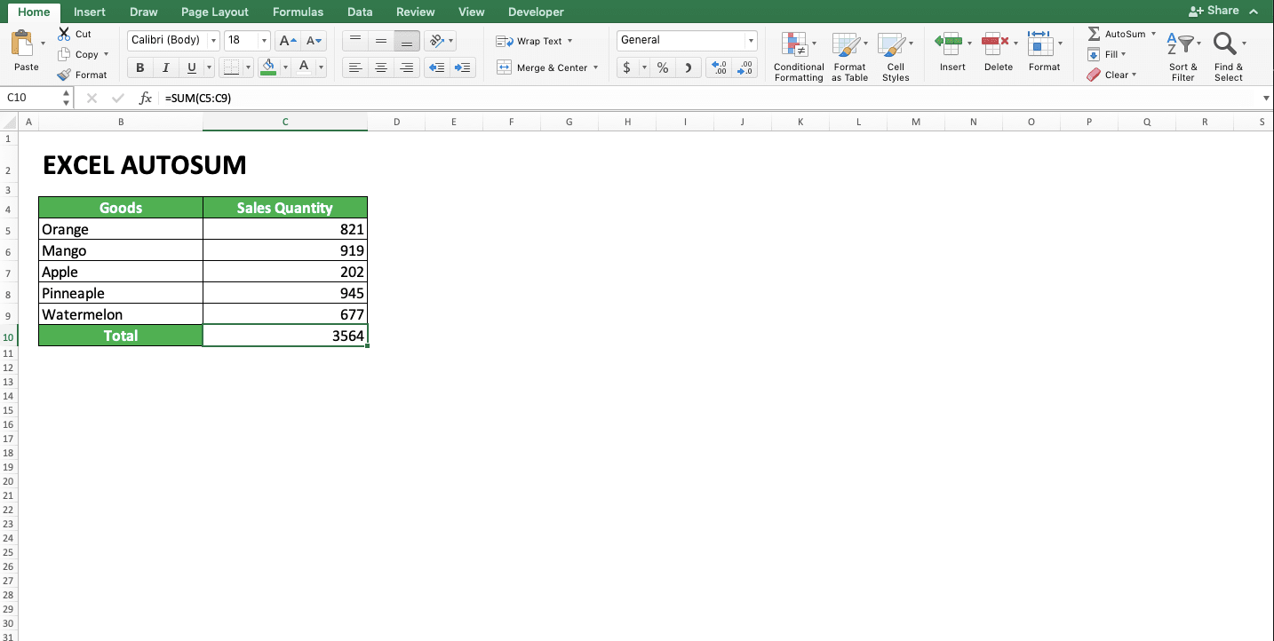 How to Use AutoSum in Excel and Its Usability - Screenshot of The Example of AutoSum Usage and Result