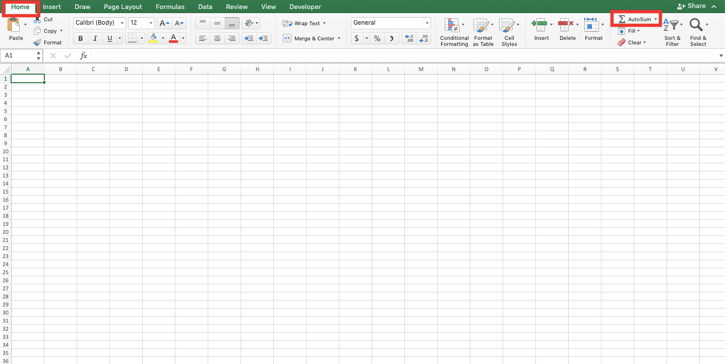 How to Use AutoSum in Excel and Its Usability - Screenshot of AutoSum Menu Location in the Home Tab