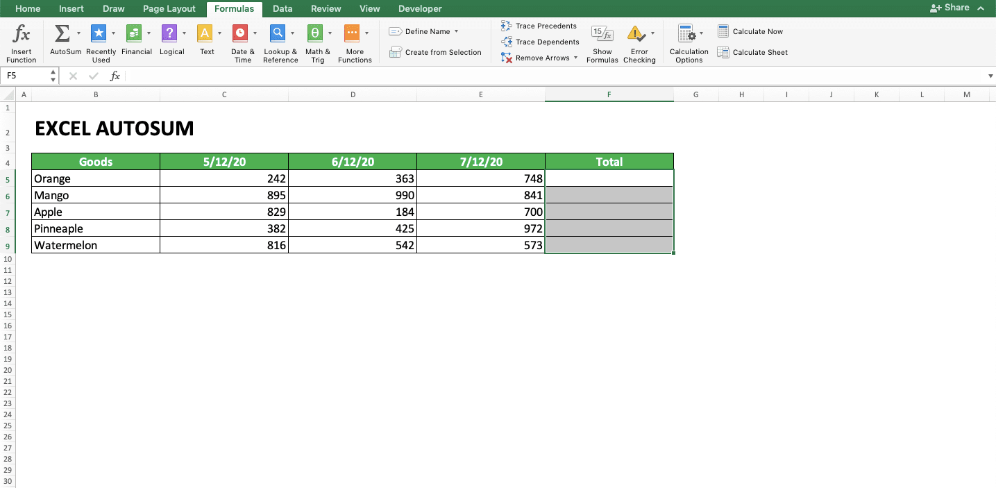 How to Use AutoSum in Excel and Its Usability - Screenshot of Tips for AutoSum 1-3
