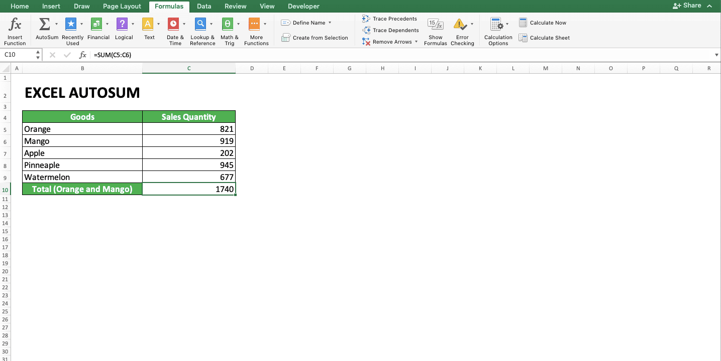How to Use AutoSum in Excel and Its Usability - Screenshot of Tips for AutoSum 2-2