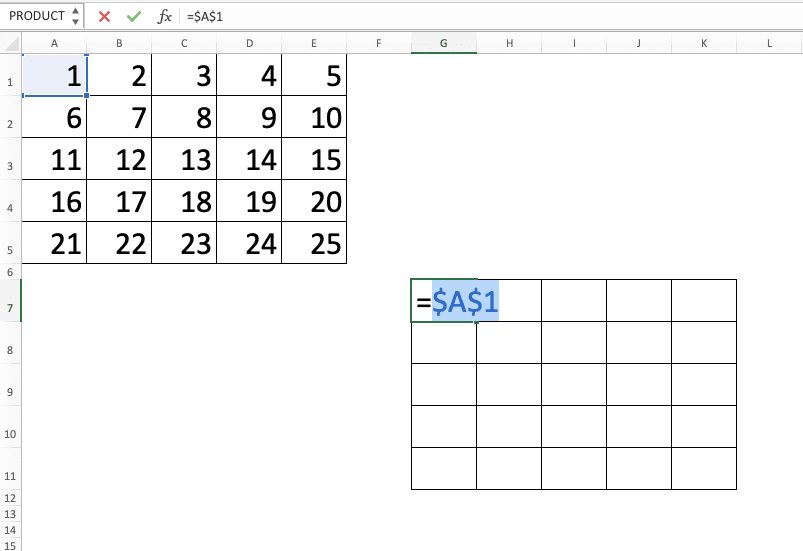 Using F4 Excel Shortcuts - Screenshot of Step 1-2-1