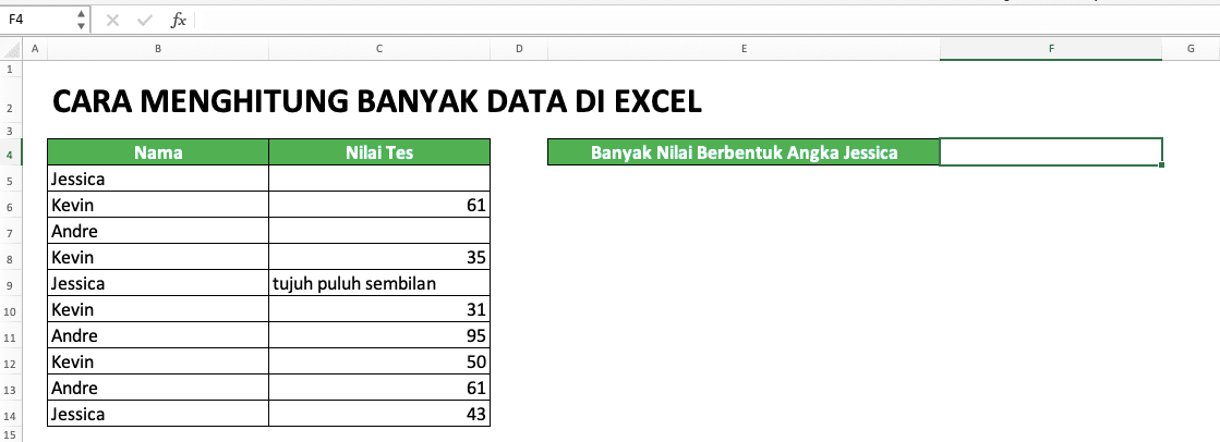 Cara Menghitung Banyak Data di Excel: Berbagai Rumus Serta Fungsinya - Screenshot Data Sebelum Difilter dan Diimplementasikan SUBTOTAL