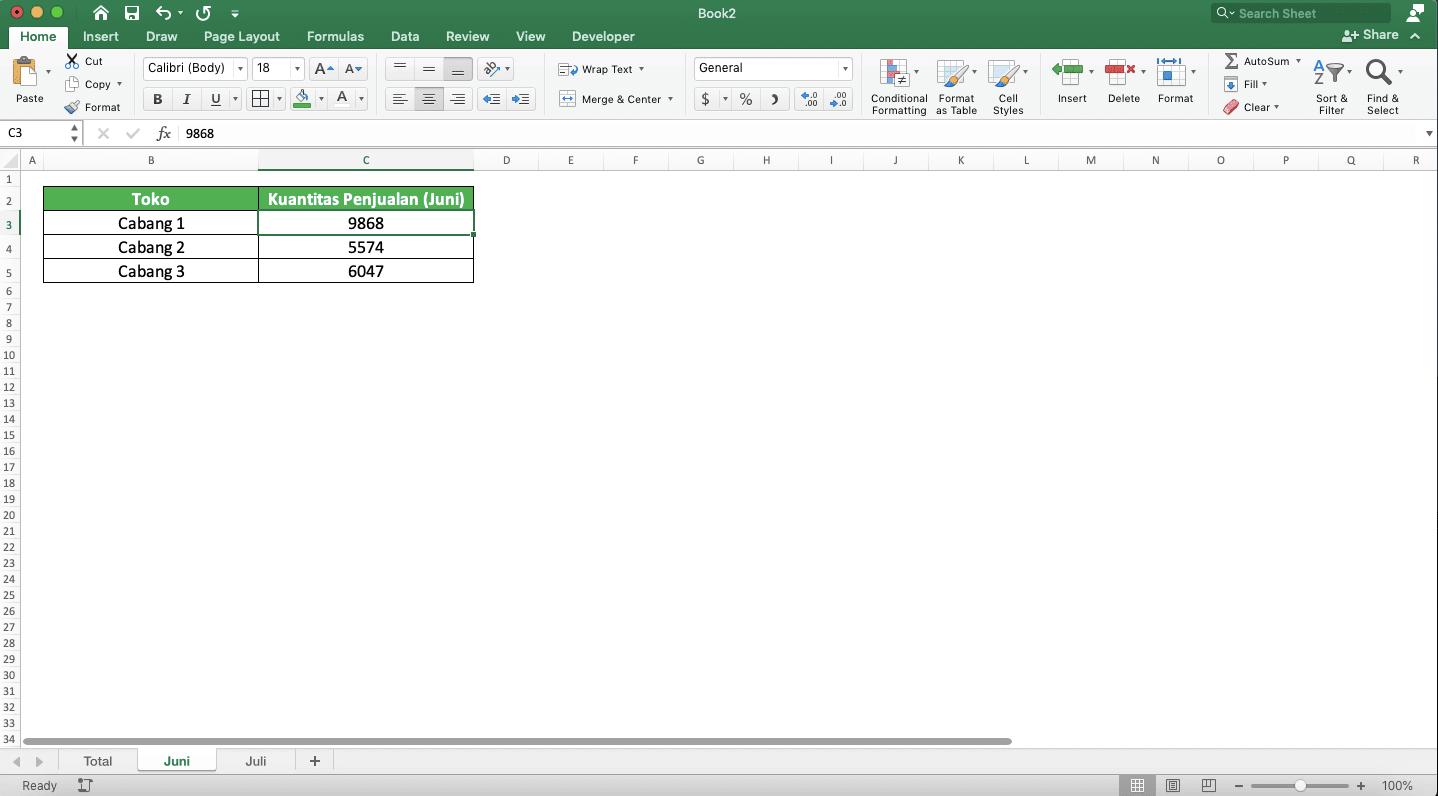 Cara Menjumlahkan di Excel Beserta Berbagai Rumus/Fungsinya - Screenshot Data Juni Untuk Contoh Proses Penjumlahan Antar Sheet di Excel