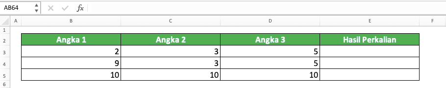 Cara Mengalikan di Excel Beserta Berbagai Rumus dan Fungsinya - Screenshot Data Contoh Perkalian Kolom di Excel