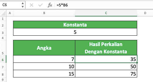 Cara Mengalikan di Excel Beserta Berbagai Rumus dan Fungsinya - Screenshot Contoh Metode Pengetikan Langsung Untuk Perkalian Dengan Konstanta di Excel