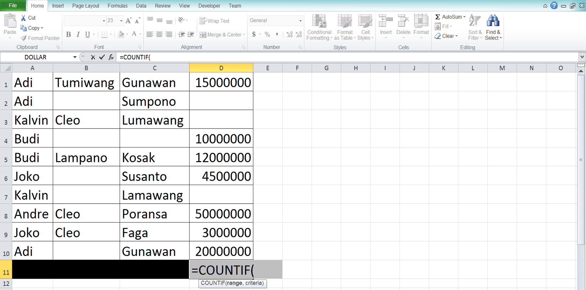 Fungsi/Rumus COUNTIF Excel: Kegunaan, Contoh, dan Cara Menggunakan - Screenshot Langkah 2