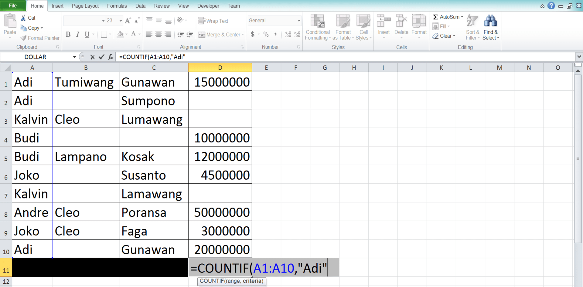 Fungsi/Rumus COUNTIF Excel: Kegunaan, Contoh, dan Cara Menggunakan - Screenshot Langkah 4