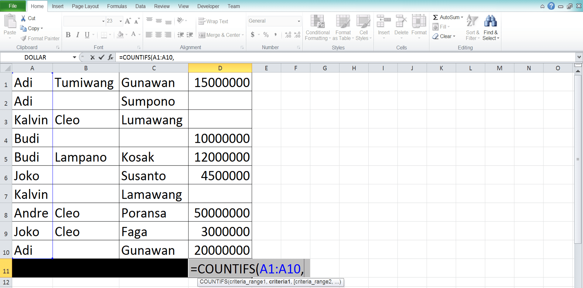Cara Menggunakan Rumus COUNTIFS Excel: Fungsi, Contoh, dan Langkah Penulisan - Screenshot Langkah 3