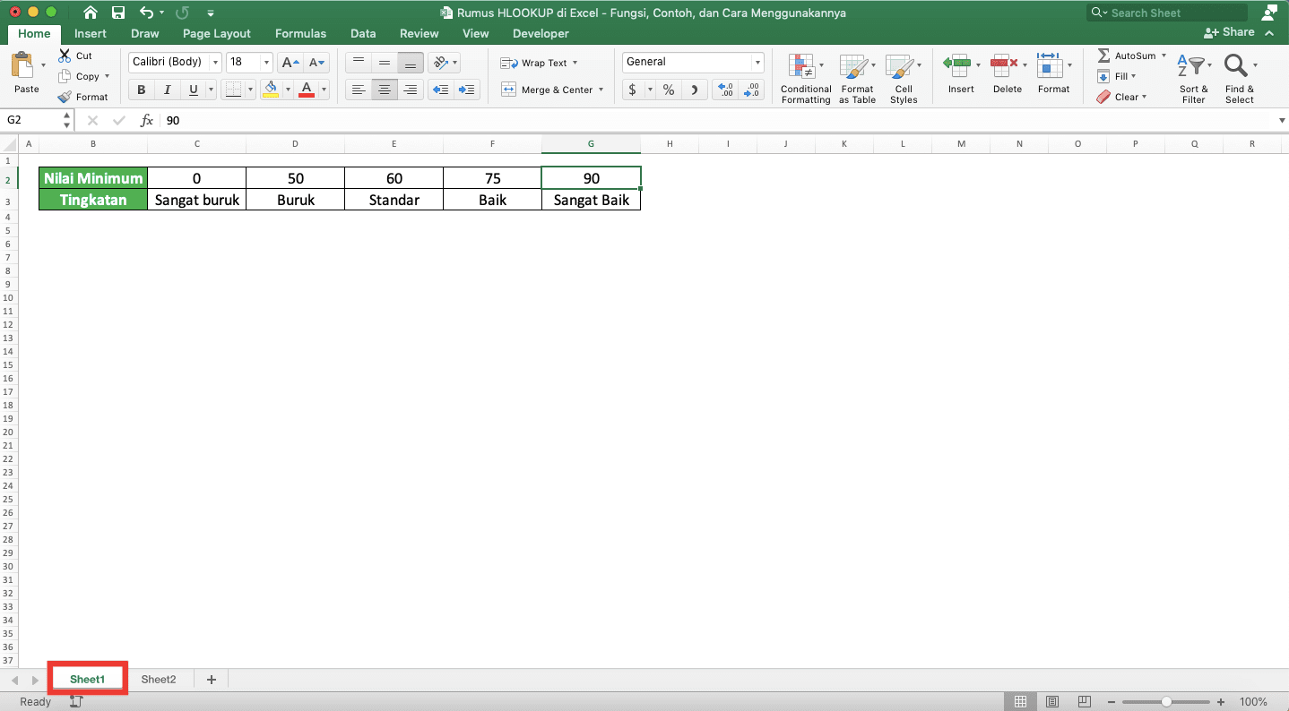 Rumus HLOOKUP di Excel: Fungsi, Contoh, dan Cara Menggunakannya - Screenshot Sheet Tabel Referensi HLOOKUP untuk Contoh Implementasi HLOOKUP Beda Sheet di Excel
