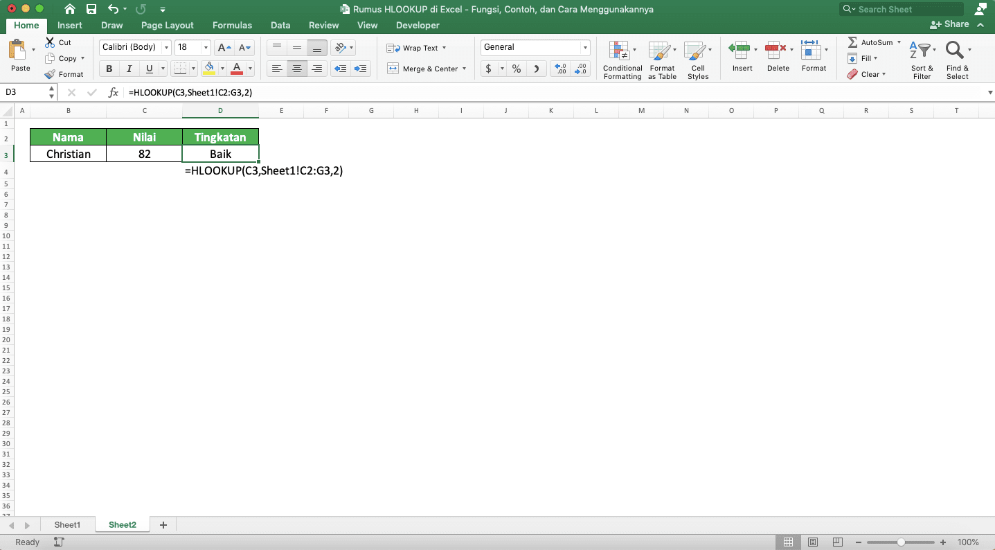 Rumus HLOOKUP di Excel: Fungsi, Contoh, dan Cara Menggunakannya - Screenshot Contoh Implementasi HLOOKUP Beda Sheet di Excel