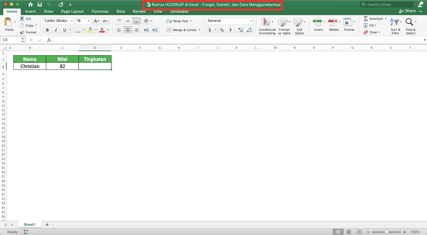 Rumus HLOOKUP di Excel: Fungsi, Contoh, dan Cara Menggunakannya - Screenshot Workbook Tempat Penulisan HLOOKUP untuk Contoh Implementasi HLOOKUP Beda Workbook di Excel