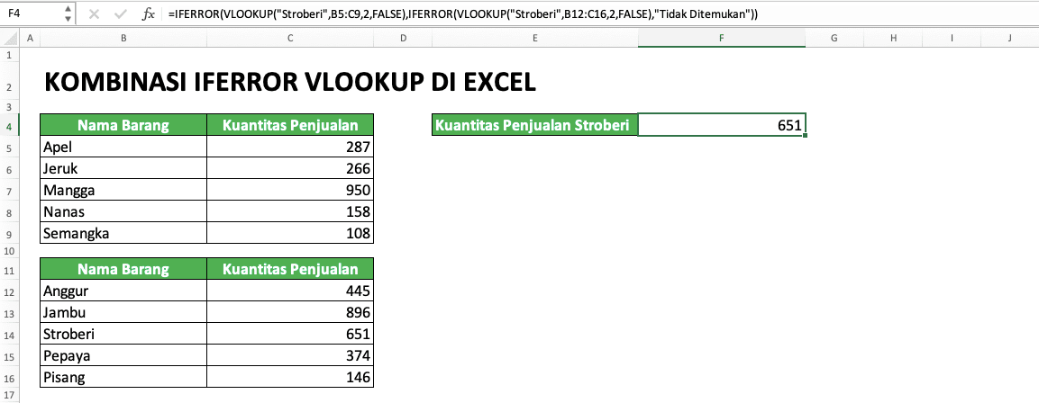 Penggunaan Kombinasi IFERROR VLOOKUP di Excel - Screenshot Contoh IFERROR VLOOKUP Bertingkat
