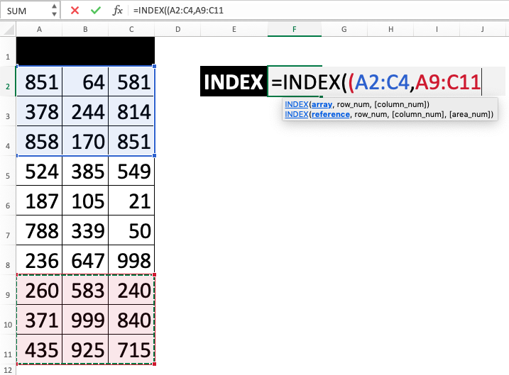 Rumus INDEX Excel - Screenshot Langkah 2-3