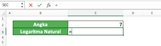 Cara Menggunakan Rumus LN di Excel: Fungsi, Contoh, dan Langkah Penulisan - Screenshot Langkah 1