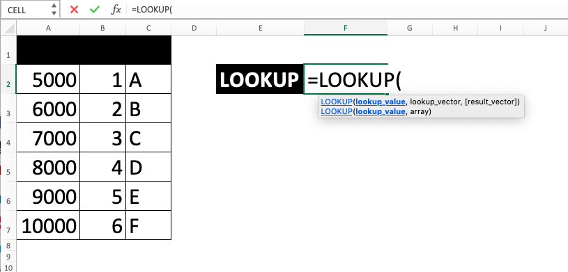 Rumus LOOKUP Excel - Screenshot Langkah 1-2