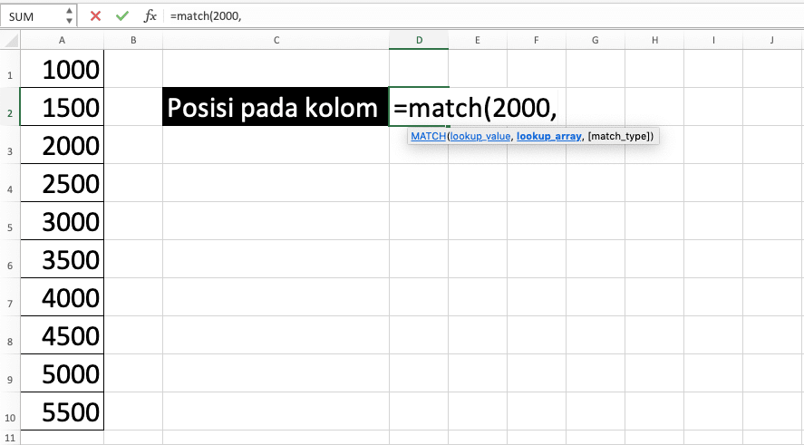 Cara Menggunakan Rumus/Fungsi MATCH Pada Excel: Kegunaan, Contoh, dan Langkah Penulisan - Screenshot Langkah 3
