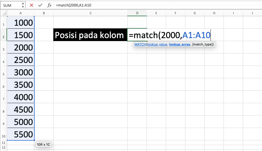Cara Menggunakan Rumus/Fungsi MATCH Pada Excel: Kegunaan, Contoh, dan Langkah Penulisan - Screenshot Langkah 4