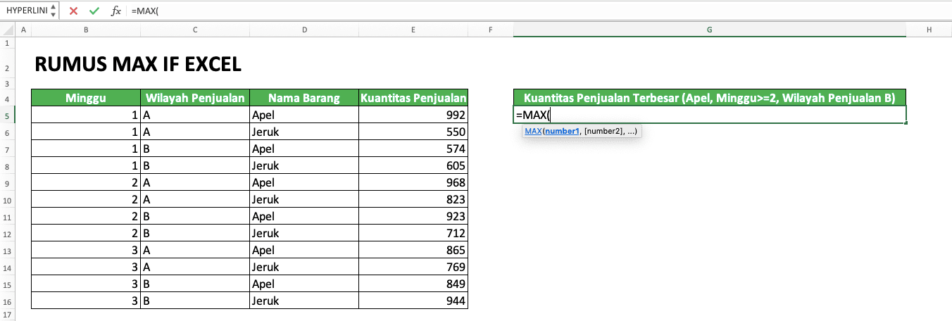 Cara Menggunakan Rumus MAX IF Excel: Kegunaan, Contoh, dan Penulisan - Screenshot Langkah 2