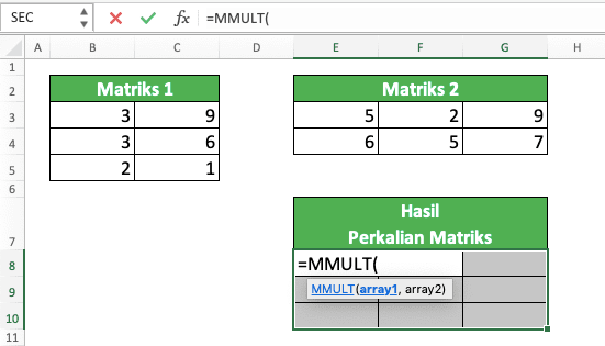Cara Menggunakan Rumus MMULT Excel: Fungsi, Contoh, dan Langkah Penulisan - Screenshot Langkah 2