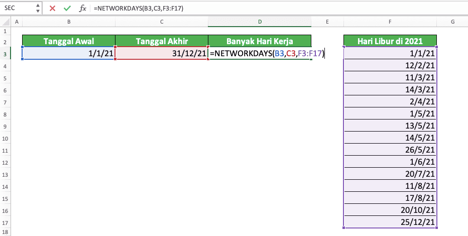 Cara Menggunakan Rumus NETWORKDAYS Excel: Fungsi, Contoh, dan Langkah Penulisan - Screenshot Langkah 6