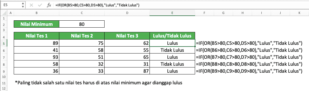 Rumus OR Excel: Fungsi, Contoh, dan Cara Menggunakannya - Screenshot Contoh Implementasi IF OR di Excel