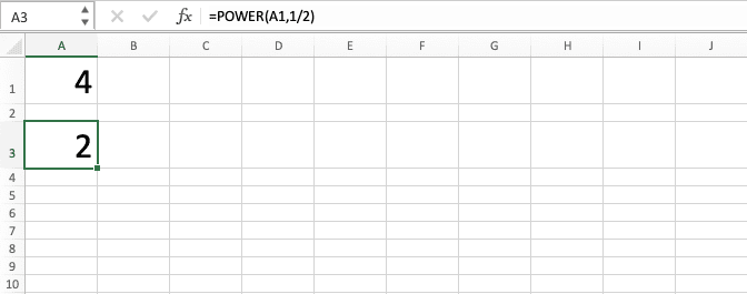 Cara Menggunakan Rumus POWER Excel: Fungsi, Contoh, dan Langkah Penulisan - Screenshot Contoh Hasil Perhitungan Akar dengan Rumus POWER